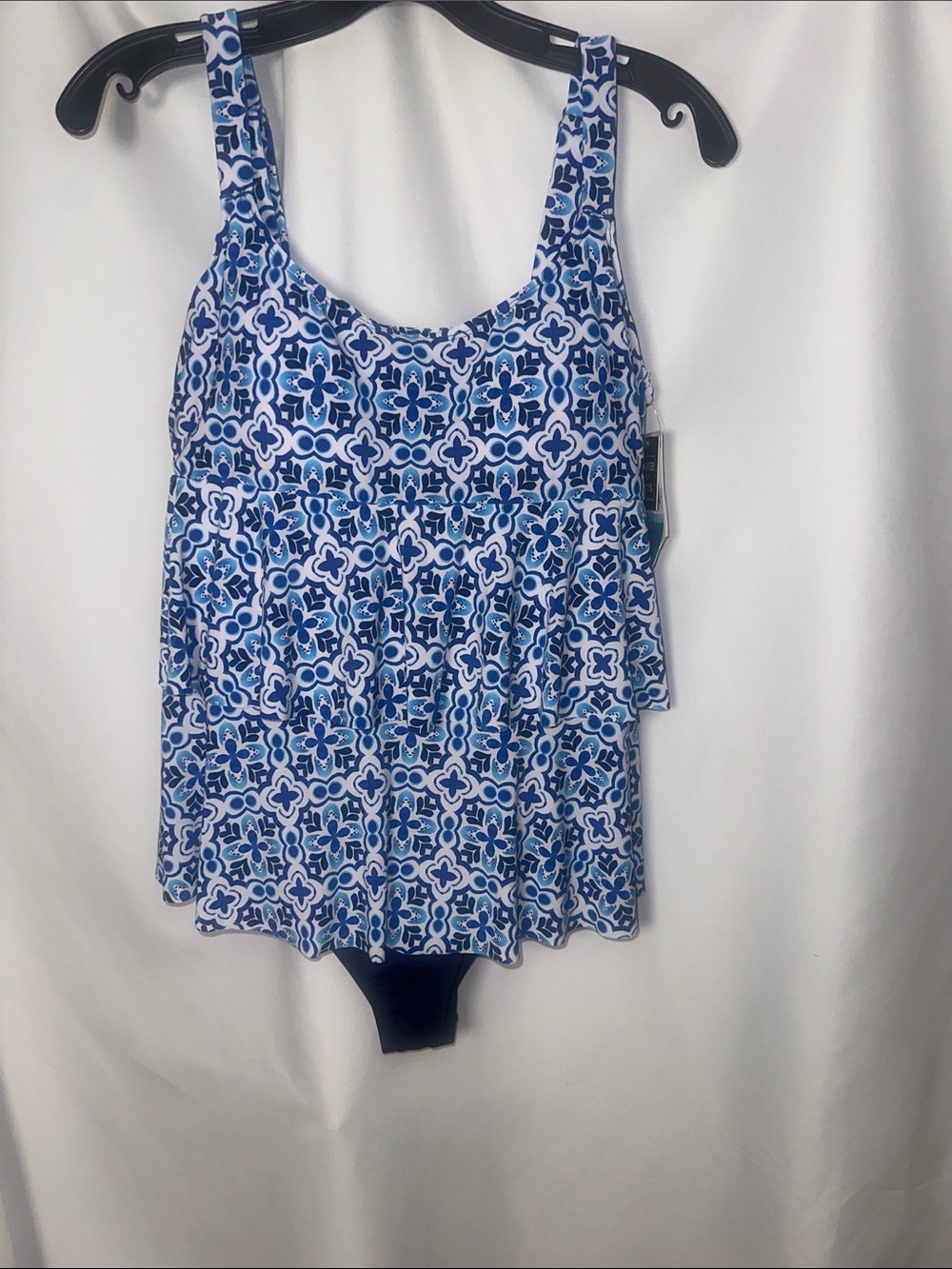Swim Solutions Blue & White Pattern One-Piece Swimdress - Picture 1 of 13